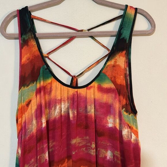 Cupio Vibrant Watercolor Open Tie Back Tank Top Tunic L - Picture 2 of 9